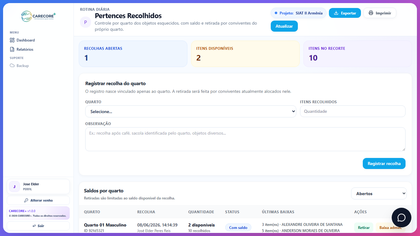 Pertences recolhidos